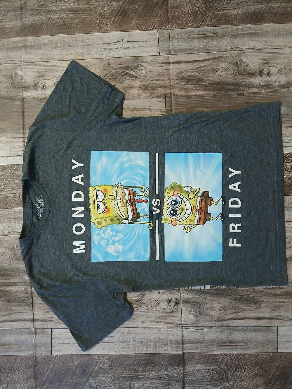 SpongeBob SquarePants Monday VS Friday Graphic Tee Gray Small